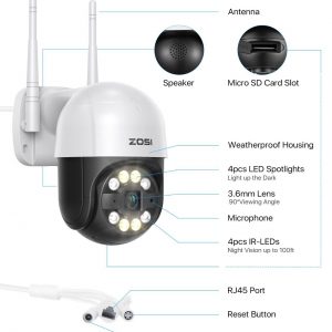 ZOSI ZG2323M 3MP Wireless Security Camera Outdoor Indoor WIFI IP Camera with 80ft (24m)